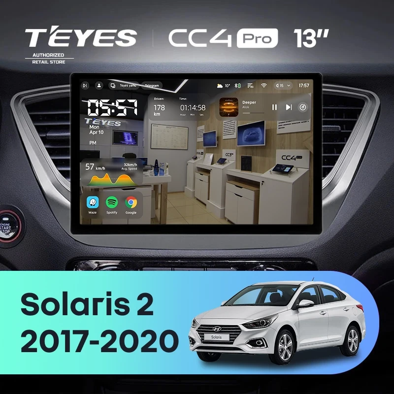 Штатная магнитола Teyes CC4 Pro 8/128 Hyundai Solaris 2 (2017-2020) F1 Тип-A (13")