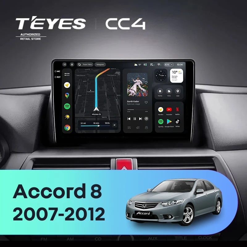 Штатная магнитола Teyes CC4 8/128 Honda Accord 8 (USA) (2007-2012)