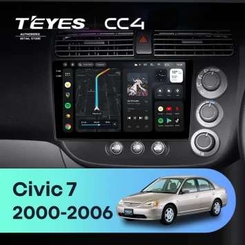 Штатная магнитола Teyes CC4 8/128 Honda Civic 7 (2000-2006) F2 Правый руль