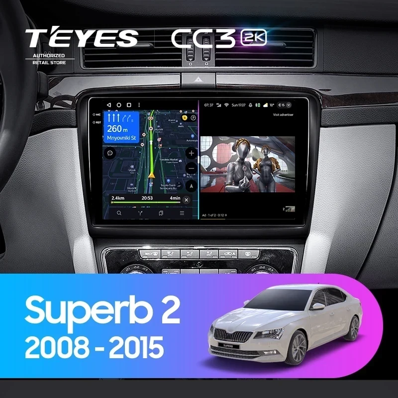 Штатная магнитола Teyes CC3 2K 360 6/128 Skoda Superb 2 B6 (2008-2015)