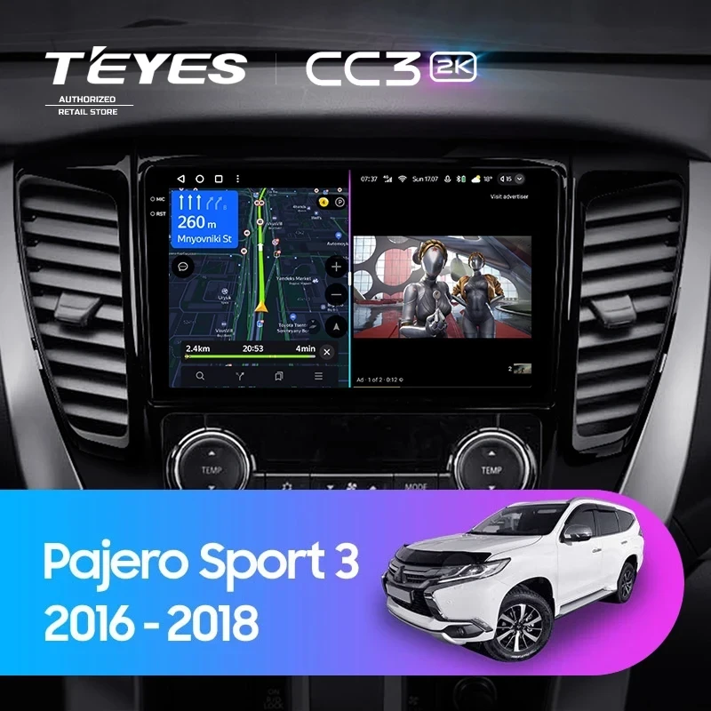 Штатная магнитола Teyes CC3 2K 6/128 Mitsubishi Pajero Sport 3 (2016-2018)