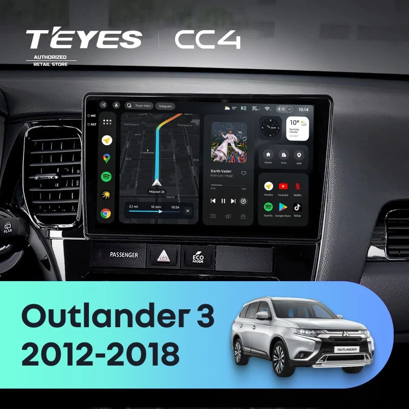 Штатная магнитола Teyes CC4 8/128 Mitsubishi Outlander 3 (2012-2018) Тип-B