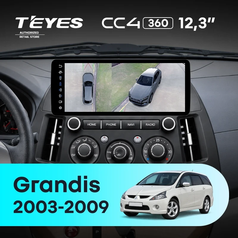 Штатная магнитола Teyes CC4 12.3" 360 8/128 Mitsubishi Grandis 1 (2003-2009) (авто с кондиционером)