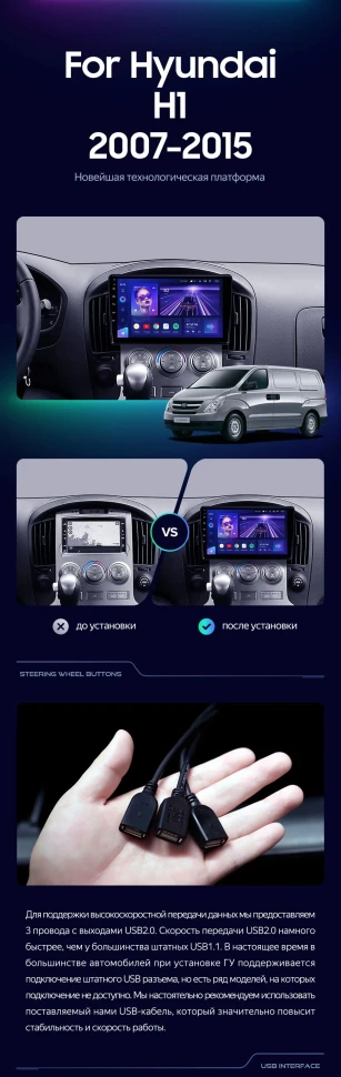 Штатная магнитола Teyes CC3 2K 6/128 Hyundai H1 TQ (2007-2015) F1