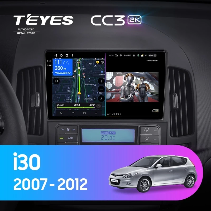Штатная магнитола Teyes CC3 2K 6/128 Hyundai i30 1 FD (2007-2012) F1