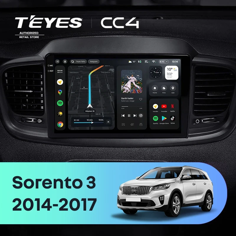 Штатная магнитола Teyes CC4 6/64 Kia Sorento 3 Prime (2014-2017) Тип-A