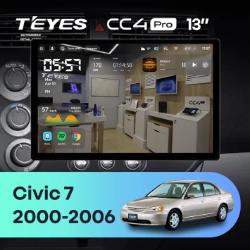 Штатная магнитола Teyes CC4 Pro 12/256 Honda Civic 7 (2000-2006) F1 (13")
