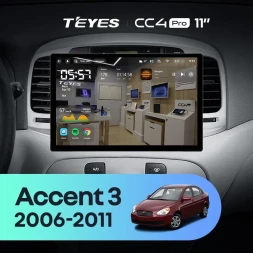 Штатная магнитола Teyes CC4 Pro 8/128 Hyundai Accent 3 (2006-2011) (11")