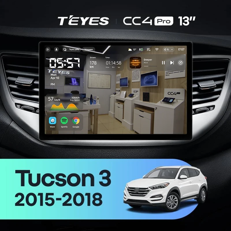 Штатная магнитола Teyes CC4 Pro 8/128 Hyundai Tucson 3 (2015-2018) Тип-B (13")