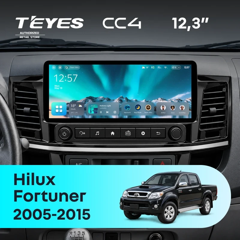 Штатная магнитола Teyes CC4 12.3" 6/64 Toyota Fortuner (2005-2015) (с конд., без кнопок на руле)