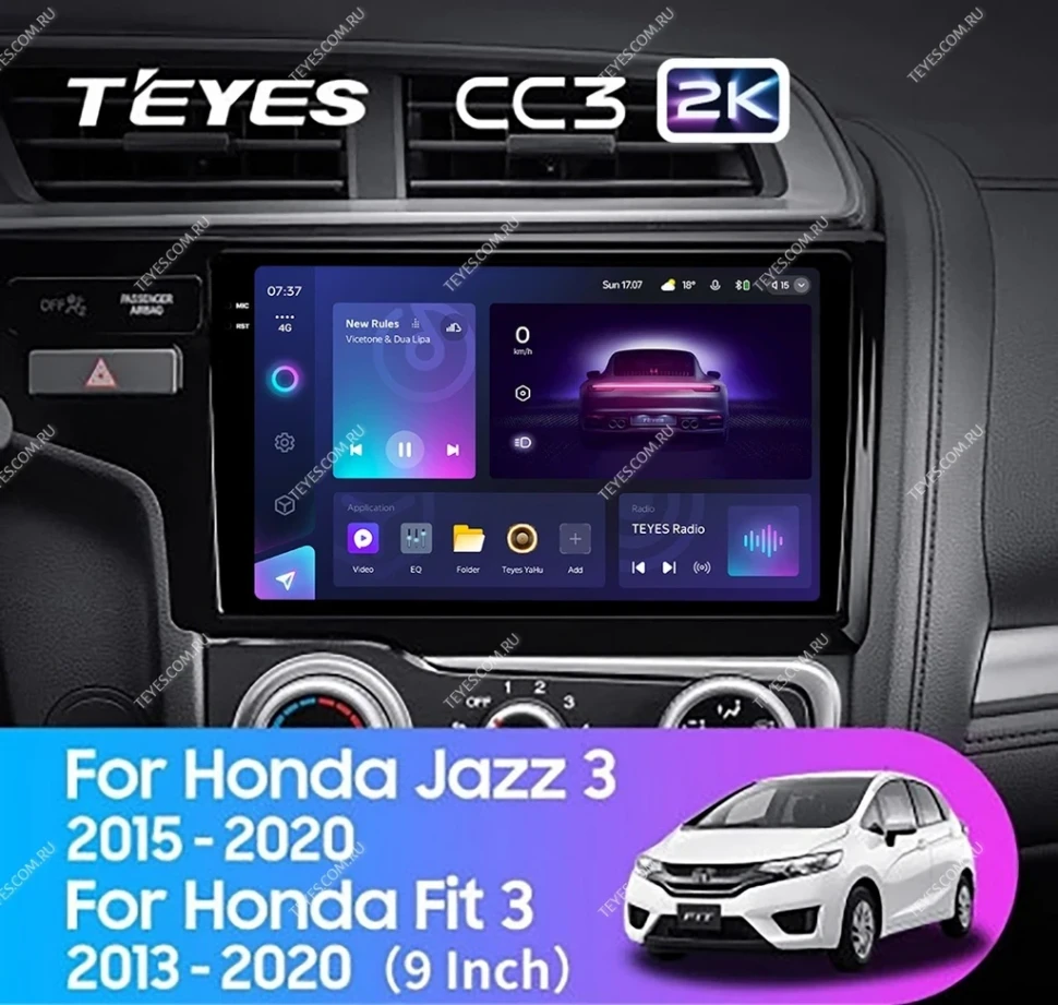 Штатная магнитола Teyes CC3 2K 6/128 Honda Fit 3 GP GK (2013-2020) Тип-B