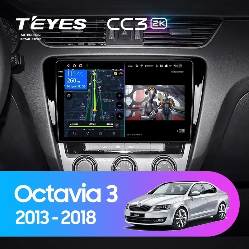 Штатная магнитола Teyes CC3 2K 4/32 Skoda Octavia 3 A7 (2013-2018) Тип-A