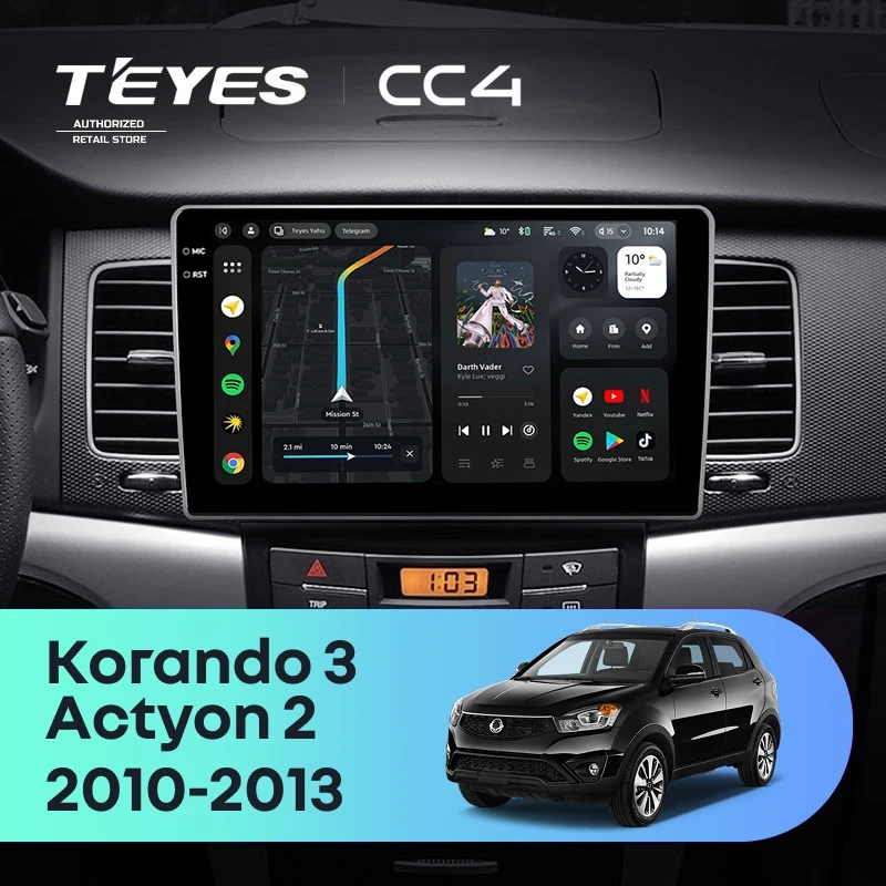 Штатная магнитола Teyes CC4 6/64 SsangYong Korando 3 (2010-2013)