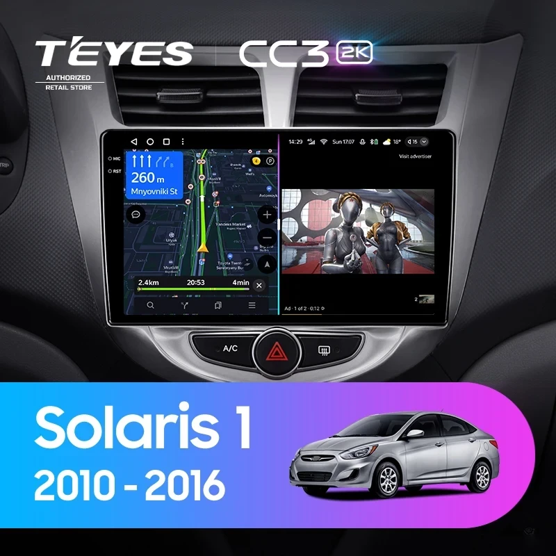 Штатная магнитола Teyes CC3 2K 360 6/128 Hyundai Solaris 1 (2010-2016) F1