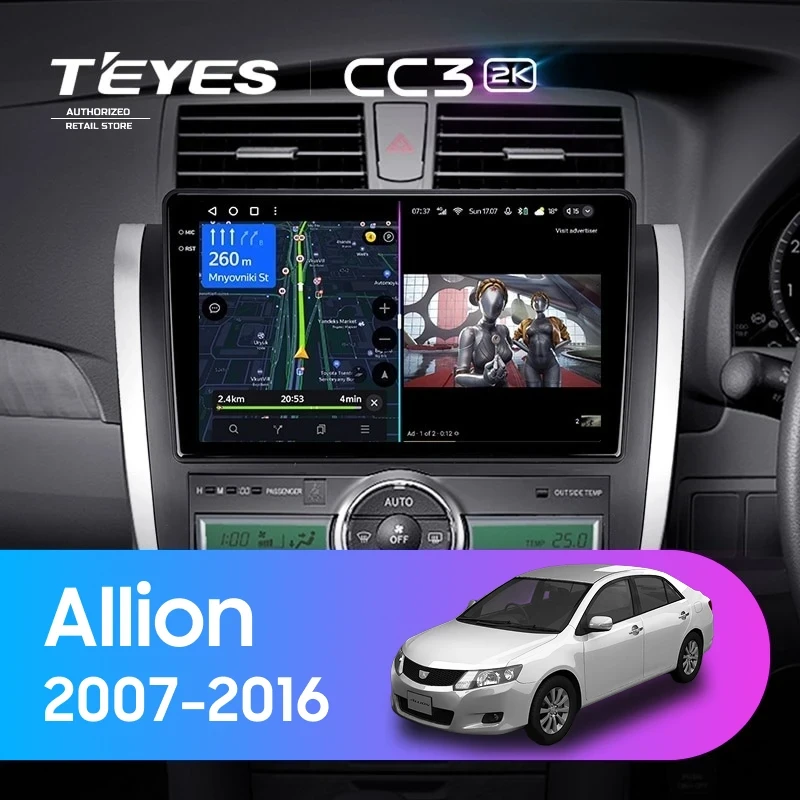 Штатная магнитола Teyes CC3 2K 4/64 Toyota Allion T260 (2007-2016) Правый руль