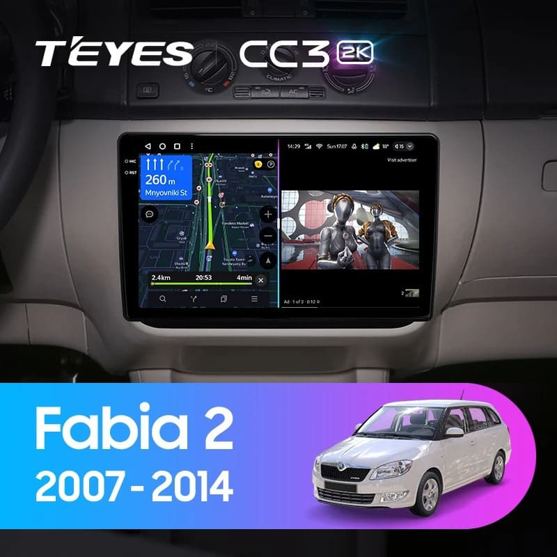 Штатная магнитола Teyes CC3 2K 4/64 Skoda Fabia 2 (2007-2014) (10 inch Universal)