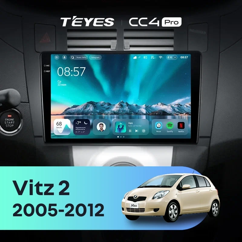 Штатная магнитола Teyes CC4 Pro 8/128 Toyota Vitz 2 XP90 (2005-2012) F2