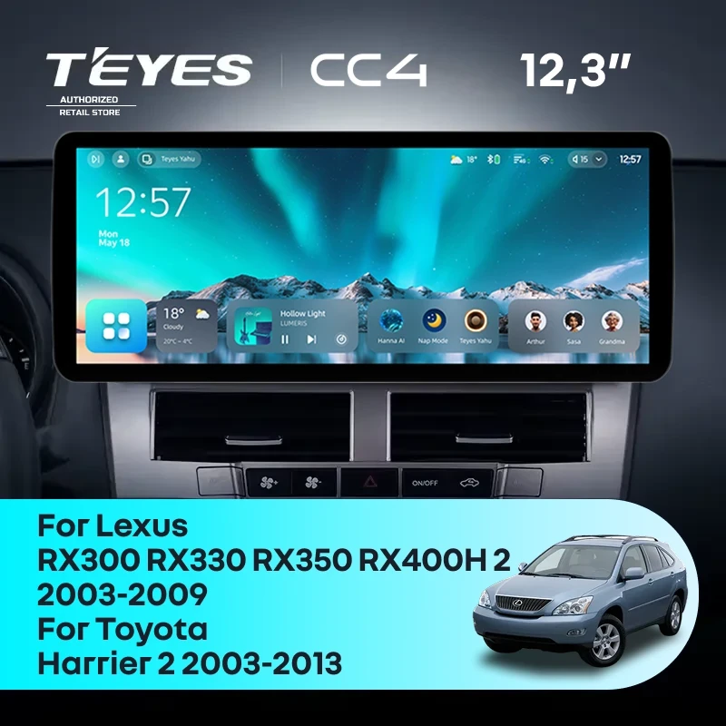 Штатная магнитола Teyes CC4 12.3" 8/128 Toyota Harrier XU30 (2003-2013) Тип-A