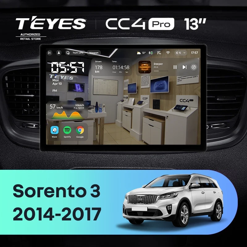 Штатная магнитола Teyes CC4 Pro 12/256 Kia Sorento 3 Prime (2014-2017) Тип-A (13")