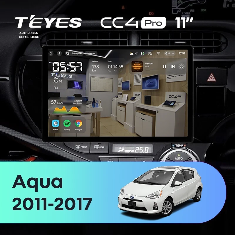 Штатная магнитола Teyes CC4 Pro 8/128 Toyota Aqua (2011-2017) Правый руль (11")