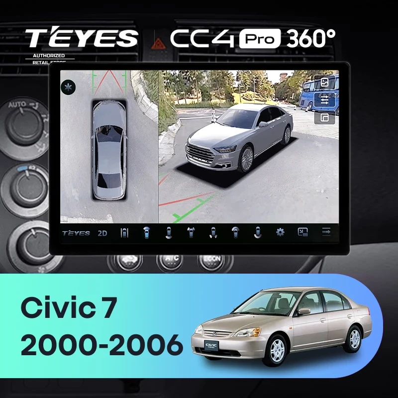 Штатная магнитола Teyes CC4 Pro 360 12/256 Honda Civic 7 (2000-2006) F1 (13")