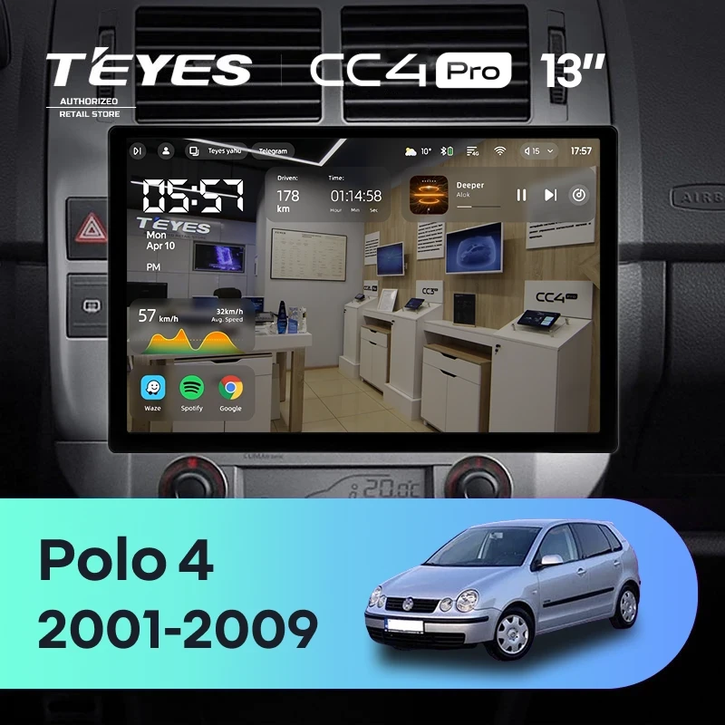 Штатная магнитола Teyes CC4 Pro 12/256 Volkswagen Polo Mk4 (2001-2009) F2 (13")