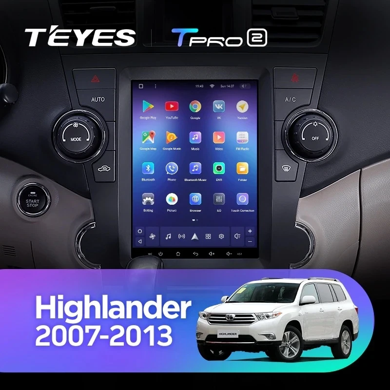 Штатная магнитола Tesla style Teyes TPRO 2 4/64 Toyota Highlander 2 XU40 (2007-2013)