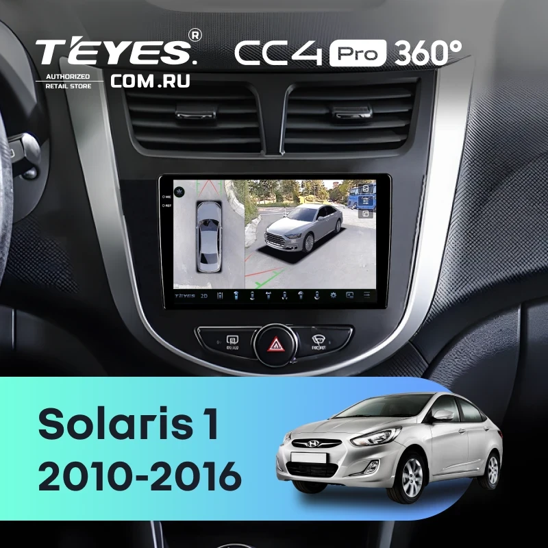 Штатная магнитола Teyes CC4 Pro 360 8/128 Hyundai Solaris 1 (2010-2016) F4 (черно-серый)