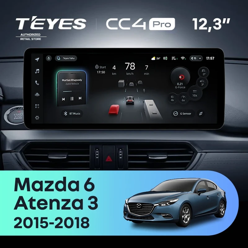 Штатная магнитола Teyes CC4 Pro 12.3" 12/256 Mazda Atenza 3 (2015-2018) Тип-A Правый руль