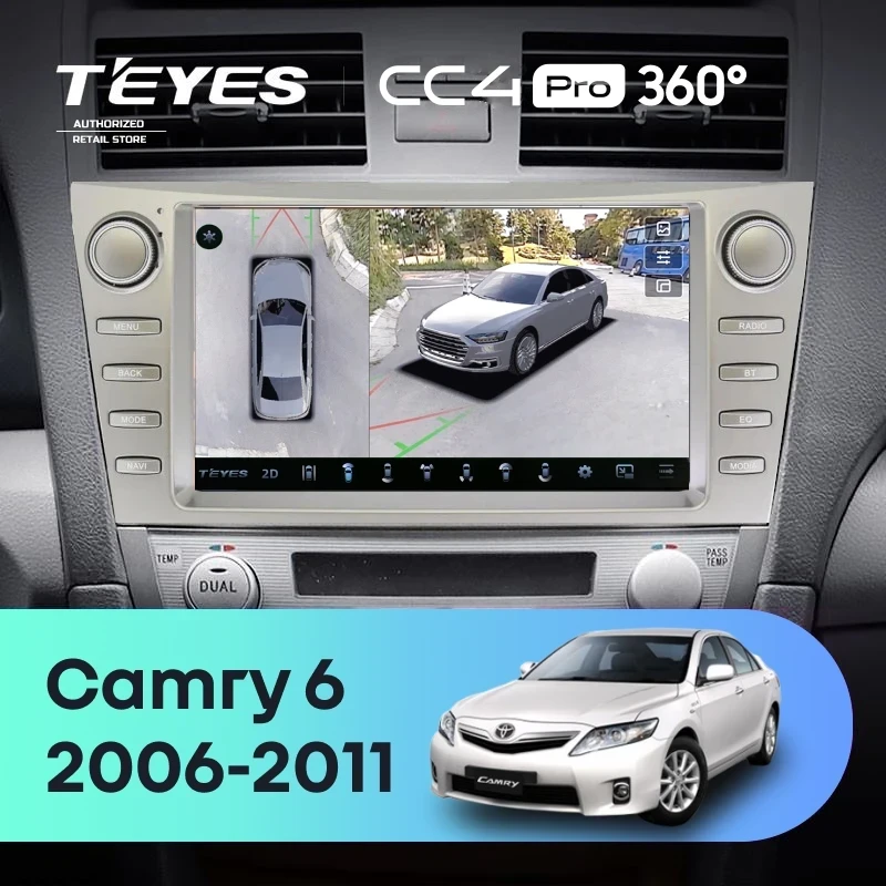 Штатная магнитола Teyes CC4 Pro 360 8/128 Toyota Camry 6 XV 40 (2006-2011) F4 с кнопками