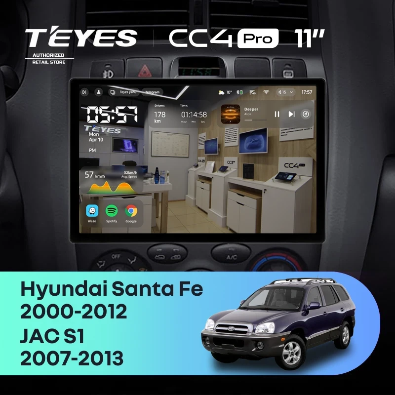 Штатная магнитола Teyes CC4 Pro 8/128 Hyundai Santa Fe SM (2000-2012) (11")