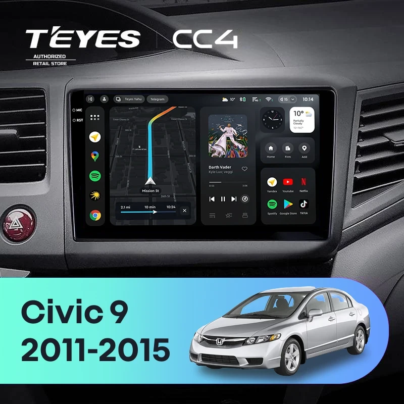 Штатная магнитола Teyes CC4 8/128 Honda Civic 9 FB FK FD (2011-2015)