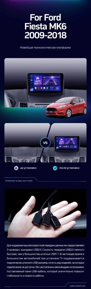 Штатная магнитола Teyes CC3 2K 4/32 Ford Fiesta 6 (2009-2018) F1 Тип-A