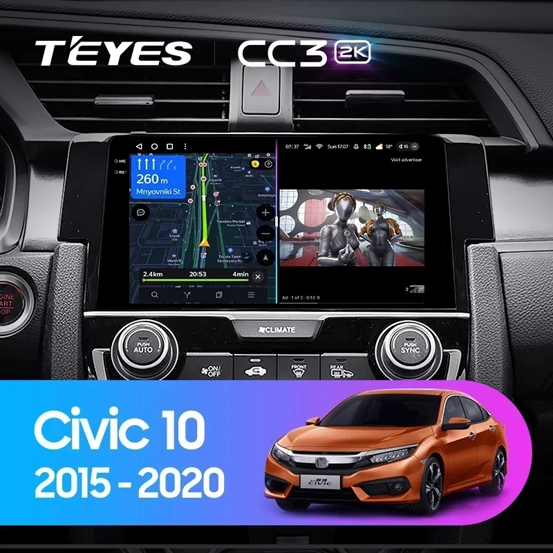 Штатная магнитола Teyes CC3 2K 360 6/128 Honda Civic 10 FC FK (2015-2020)
