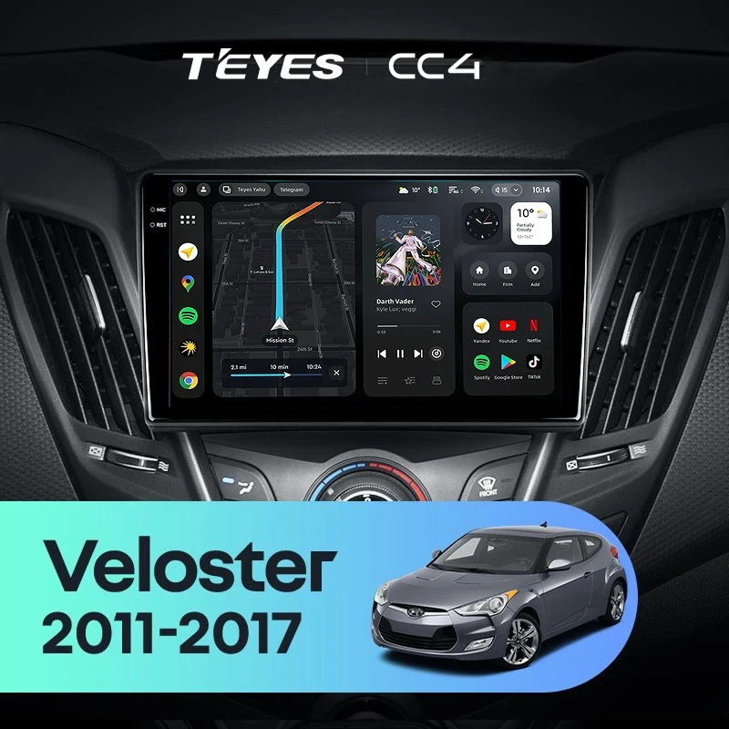 Штатная магнитола Teyes CC4 8/128 Hyundai Veloster FS (2011-2017) Тип-B