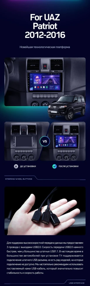 Штатная магнитола Teyes CC3 2K 6/128 UAZ Patriot (2012-2016)