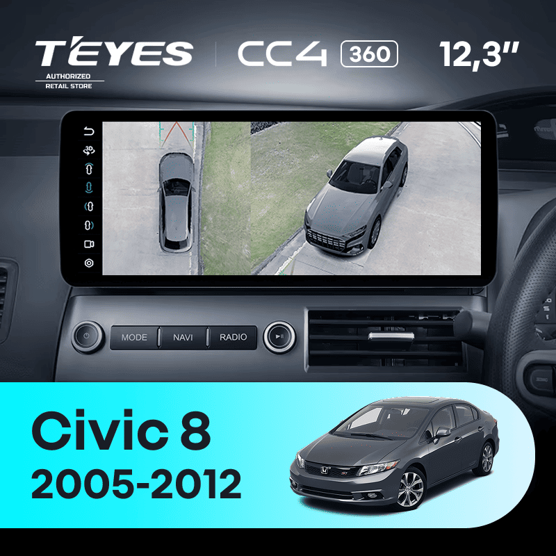 Штатная магнитола Teyes CC4 12.3" 360 8/128 Honda Civic 8 FK FN FD (2005-2012) Правый руль