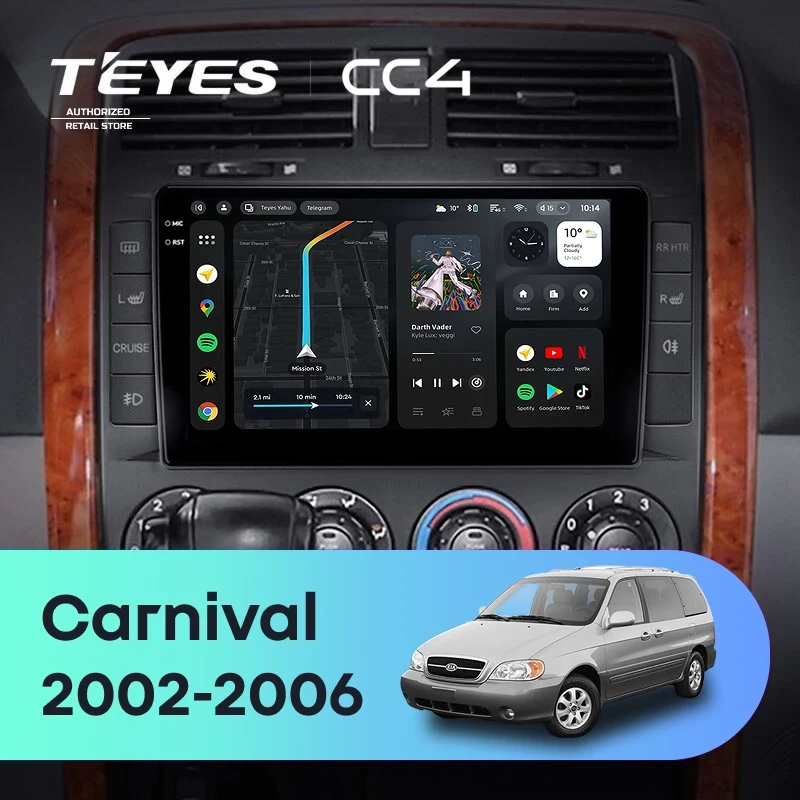 Штатная магнитола Teyes CC4 8/128 Kia Carnival UP GQ (2002-2006)
