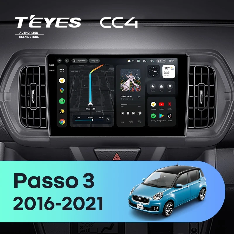 Штатная магнитола Teyes CC4 8/128 Toyota Passo 3 (2016-2021) Правый руль