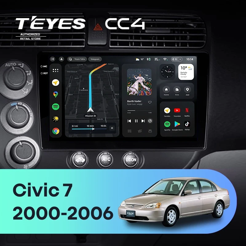 Штатная магнитола Teyes CC4 6/64 Honda Civic 7 (2000-2006) F1