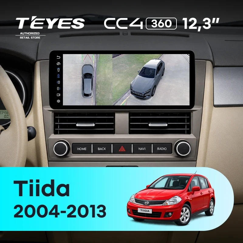 Штатная магнитола Teyes CC4 12.3" 360 8/128 Nissan Tiida C11 (2004-2013) (серая с кнопками на руле)