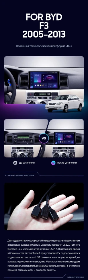 Штатная магнитола Teyes CC3 2K 4/32 BYD F3 (2005-2013)