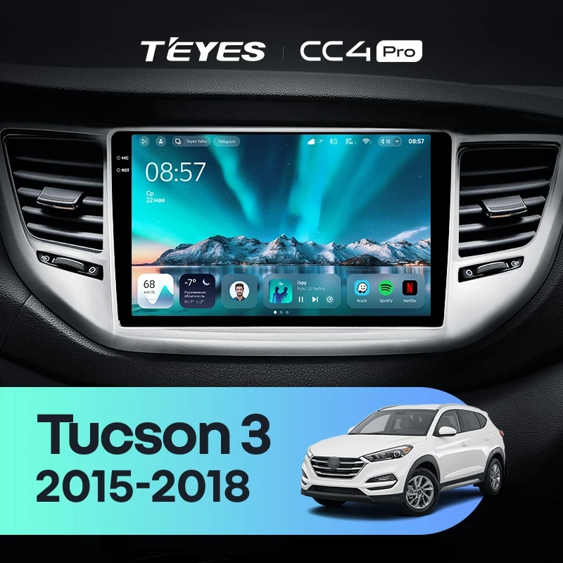 Штатная магнитола Teyes CC4 Pro 12/256 Hyundai Tucson 3 (2015-2018) Тип-A