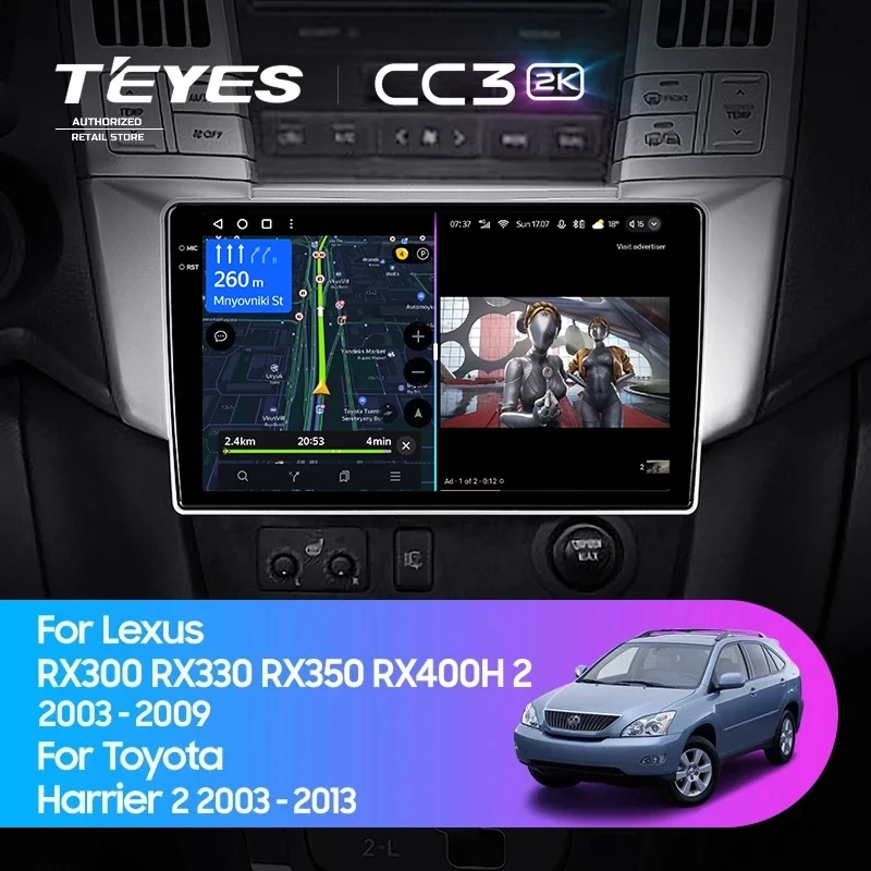 Штатная магнитола Teyes CC3 2K 4/32 Lexus RX300 RX330 RX350 RX400H (2003-2009) F1