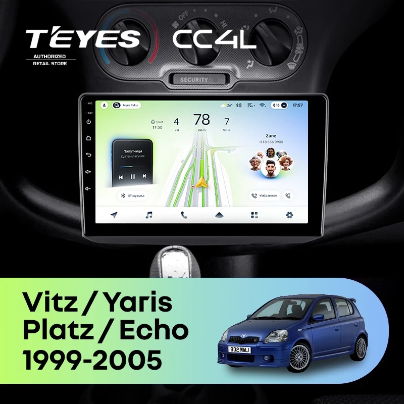 Штатная магнитола Teyes CC4L 6/64 с DTS Toyota Vitz XP10 (1999-2005) F1