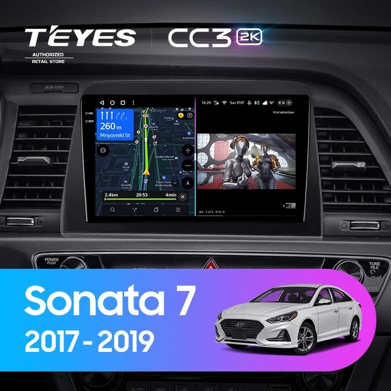 Штатная магнитола Teyes CC3 2K 4/32 Hyundai Sonata 7 LF (2017-2019)