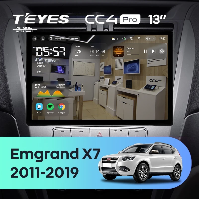 Штатная магнитола Teyes CC4 Pro 8/128 Geely Emgrand X7 1 GX7 EX7 (2011-2019) (13")