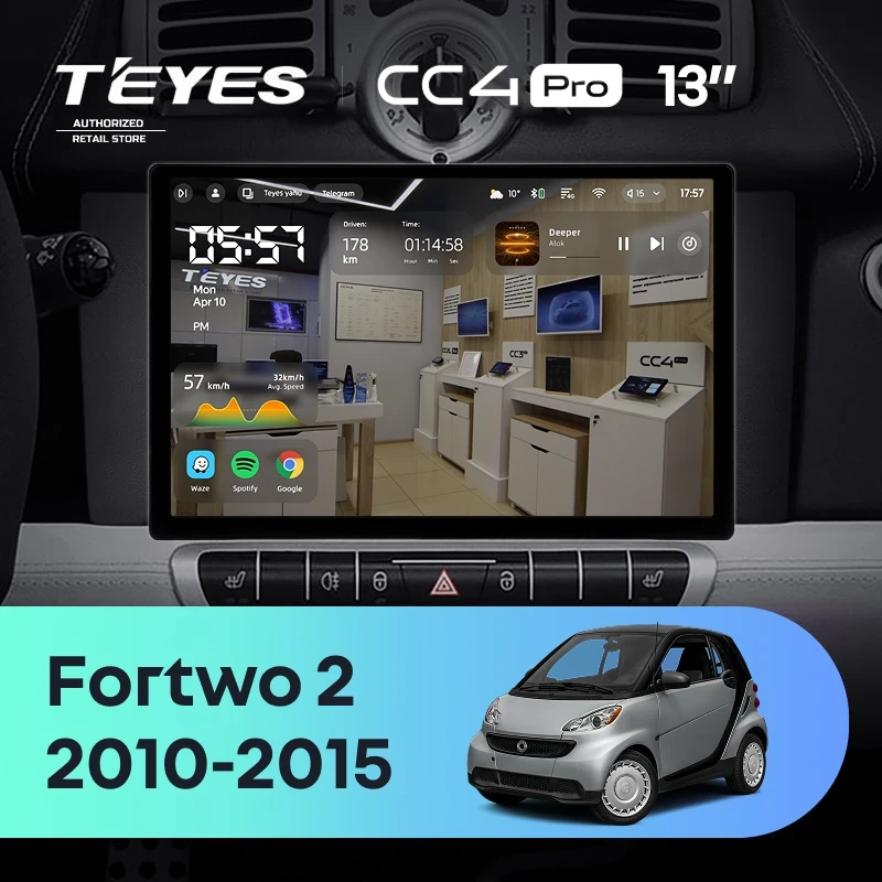Штатная магнитола Teyes CC4 Pro 12/256 Mercedes-Benz Smart Fortwo 2 (2010-2015) F1 (13")