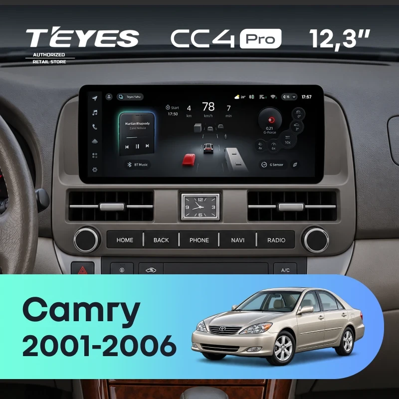 Штатная магнитола Teyes CC4 Pro 12.3" 12/256 Toyota Camry 5 XV 30 (2001-2006) (серая, с кнопками на руле)