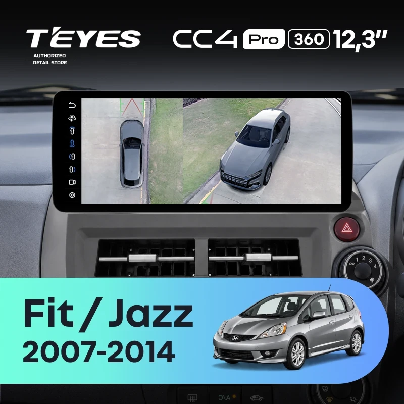 Штатная магнитола Teyes CC4 Pro 12.3" 360 8/128 Honda Jazz 2 GG (2007-2014) Правый руль